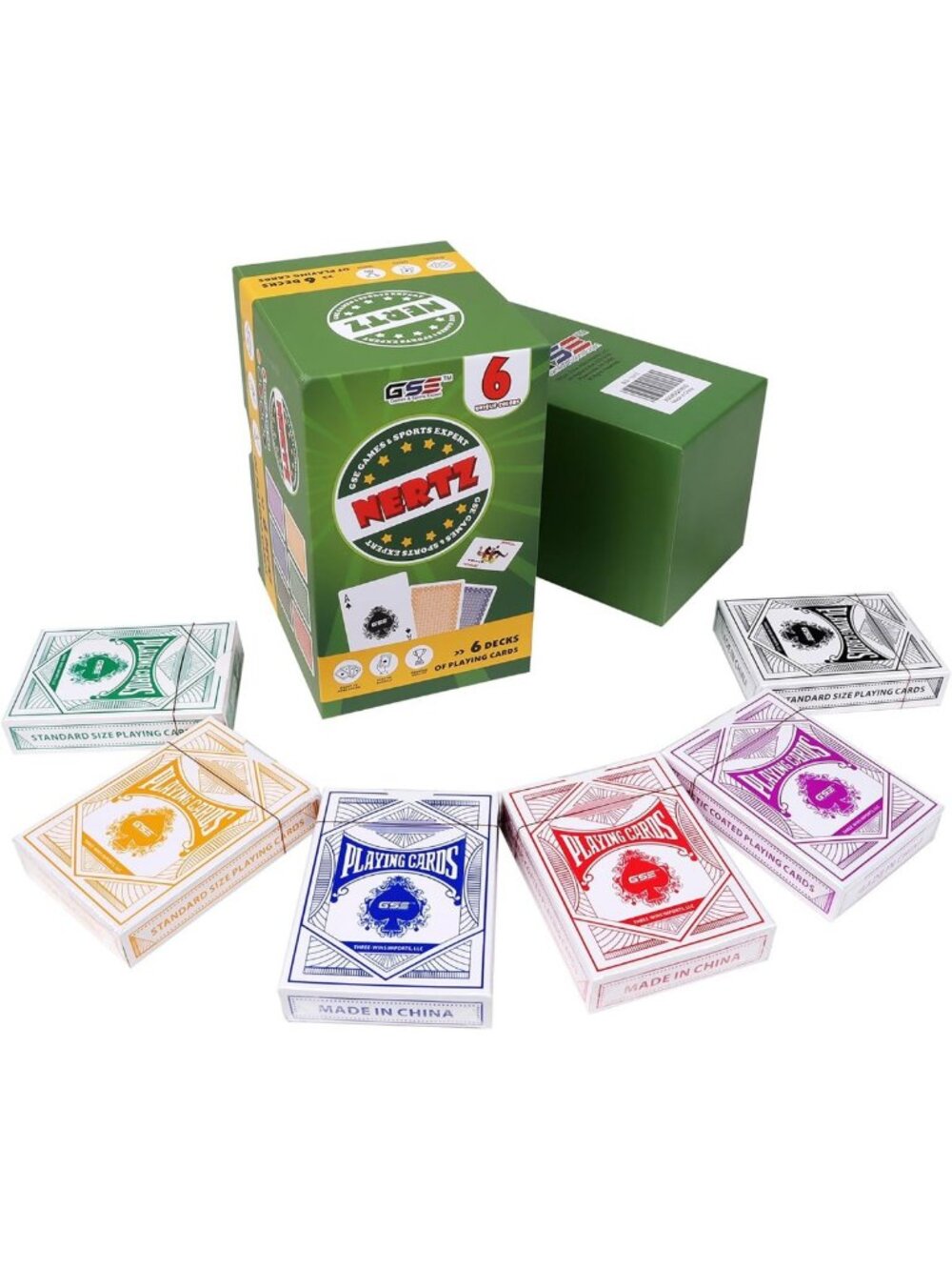 6-Deck Nertz Card Game Set - Colorful Multiplayer Solitaire & Standard Playing